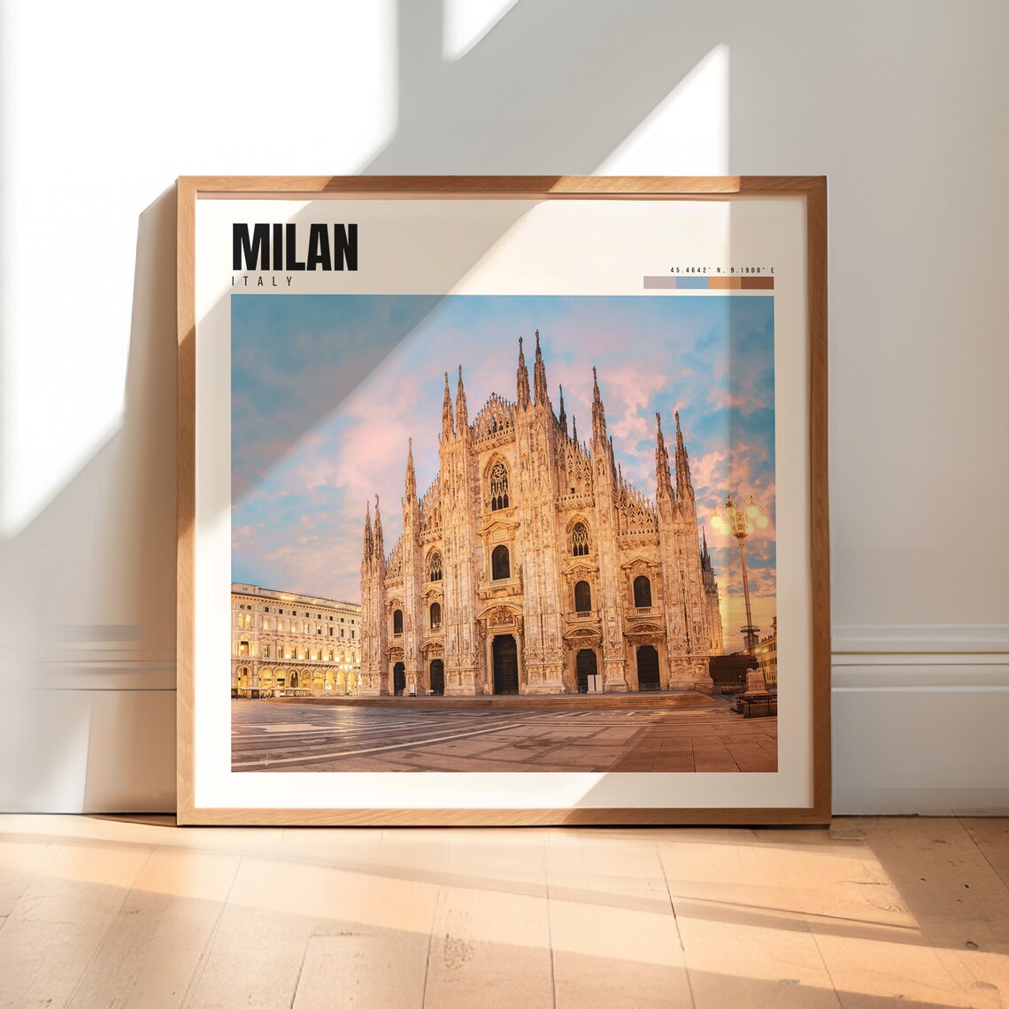 Milan Italy Duomo Cathedral Sunset Pink Sky Piazza View Travel Poster