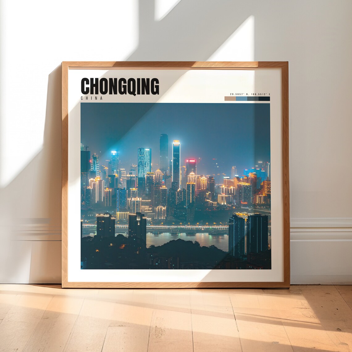 Chongqing China Neon Night Skyline River Panorama City Poster