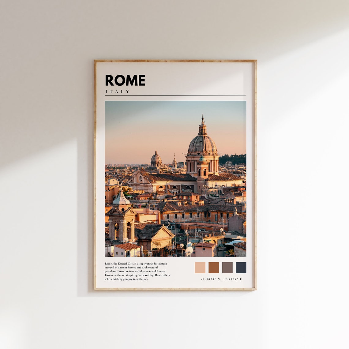 Rome Poster with Rooftop Domes and Church Towers at Golden Hour