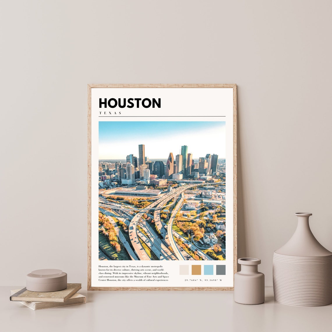 Houston Texas Skyline Highway Interchange Daytime Travel Poster - Image 4