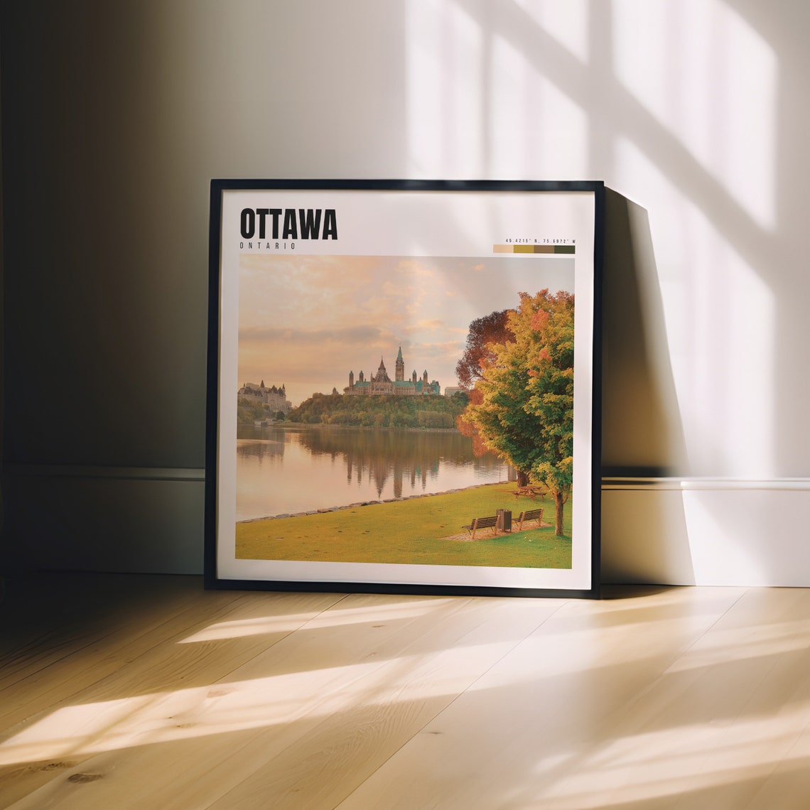 Ottawa Autumn Poster with Parliament Hill and Fall Foliage Lake View - Image 3