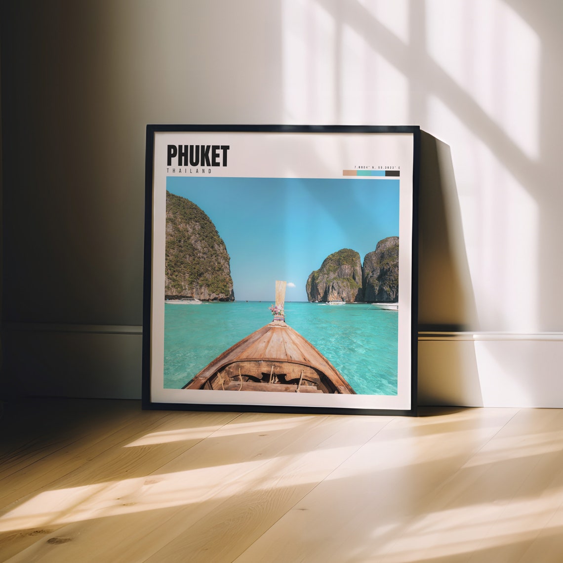 Phuket Thailand Longtail Boat Turquoise Sea Island Cliffs Poster - Image 3