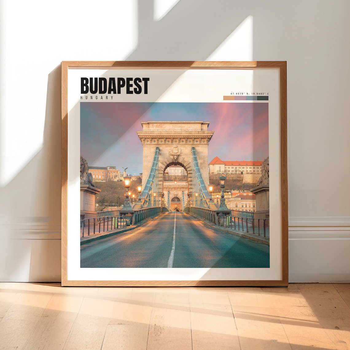 Budapest Hungary Chain Bridge Danube Sunset City Lights Poster