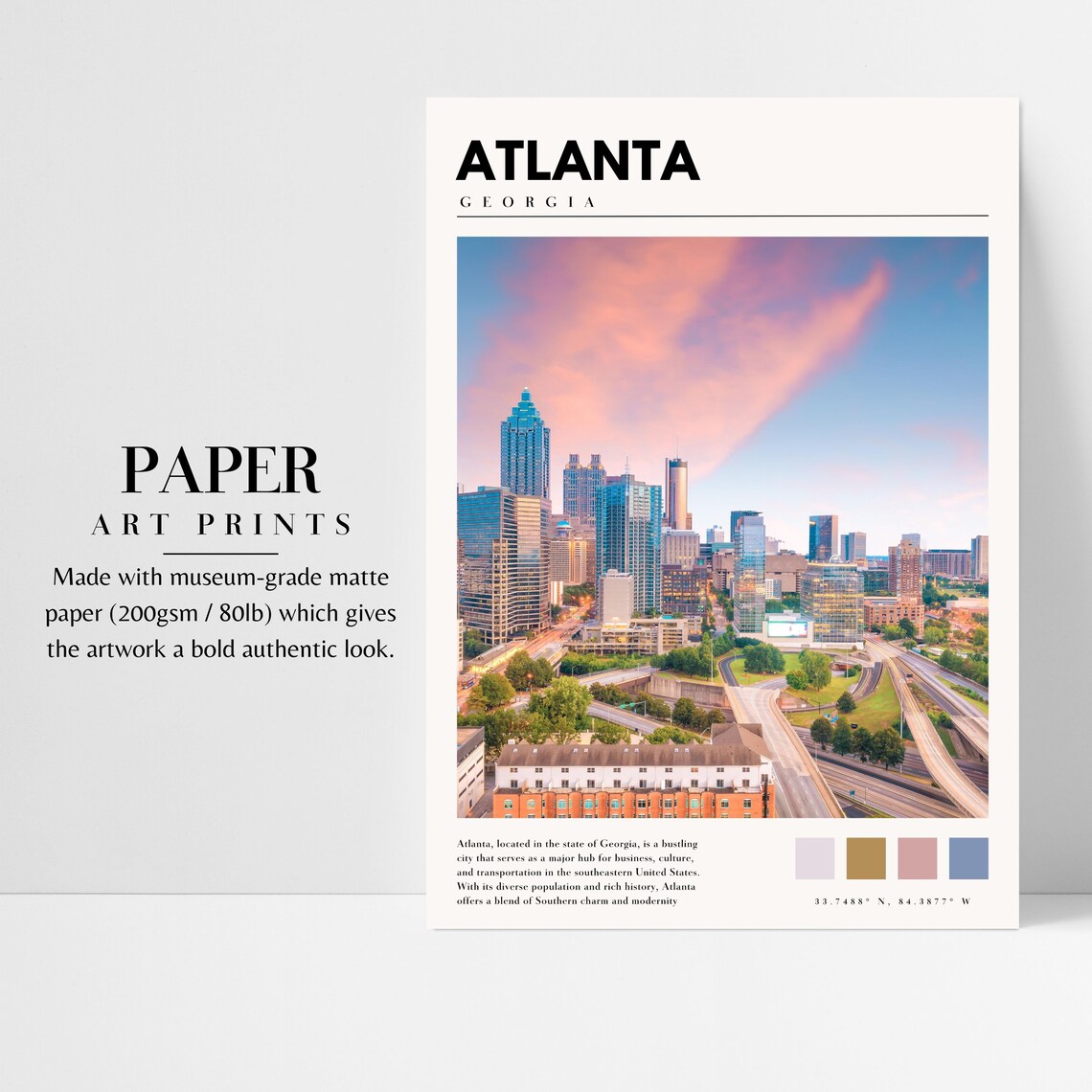 Atlanta Georgia Downtown Towers Sunset Sky Pink Clouds Travel Poster - Image 3
