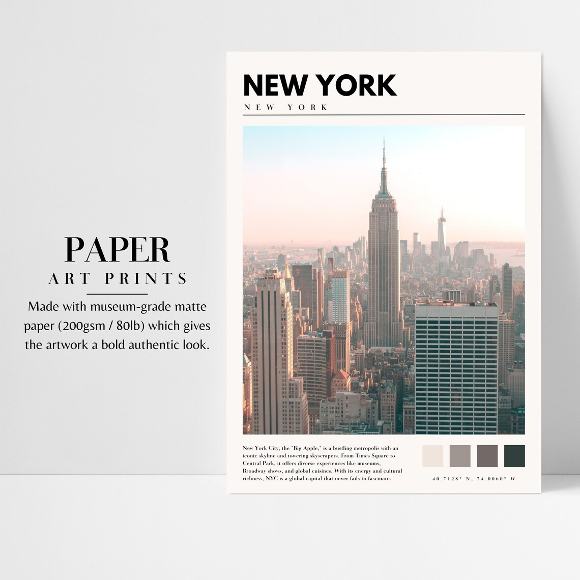New York Manhattan Empire State Building Skyline Sunset Travel Poster - Image 3