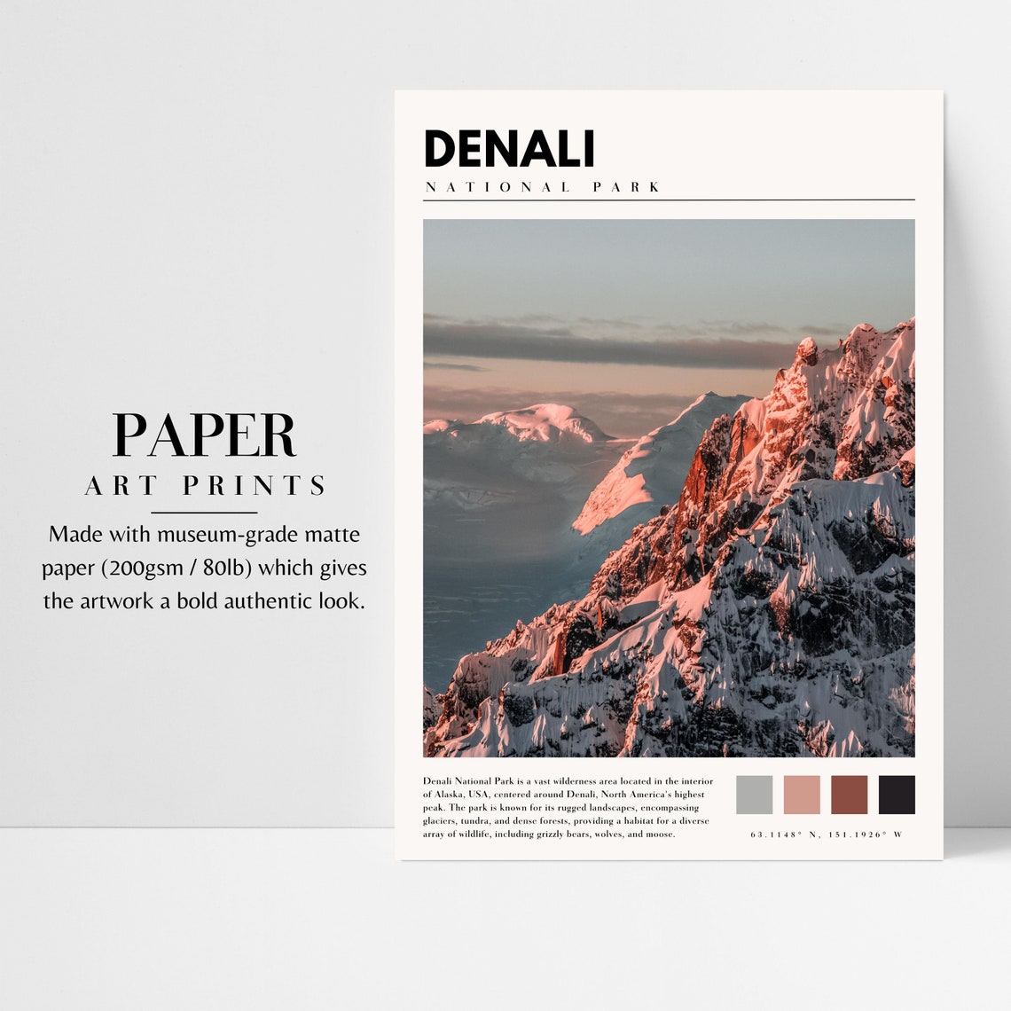 Denali National Park Snowy Peaks Sunset Alpenglow Alaska Print - Image 3