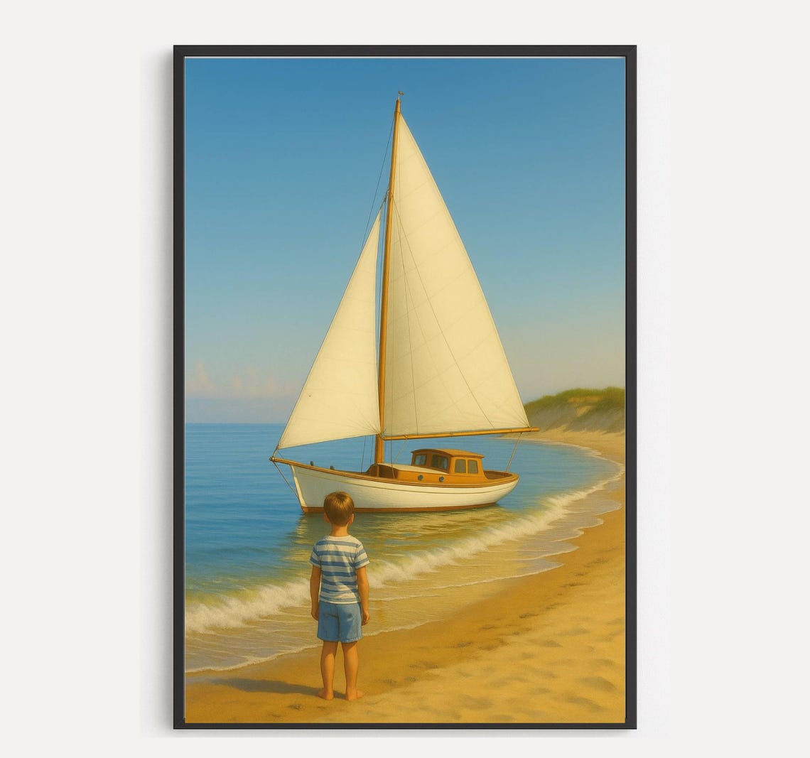 Boy And A Boat Photo Realism Art Print