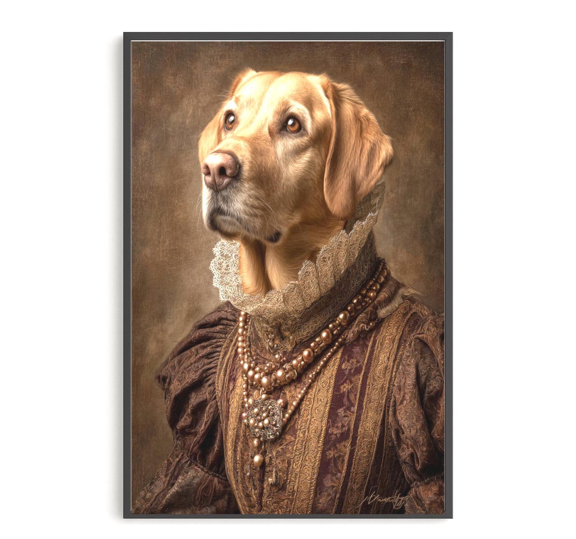 Golden Labrador Renaissance Lady Portrait Pearl Regal Dog Poster