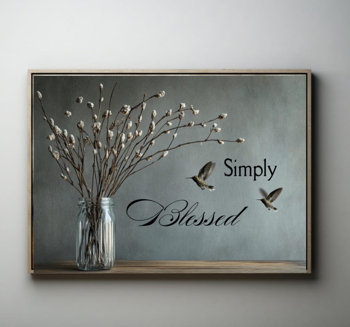 Simply Blessed Rustic Hummingbird Mason Jar Cotton Farmhouse Poster