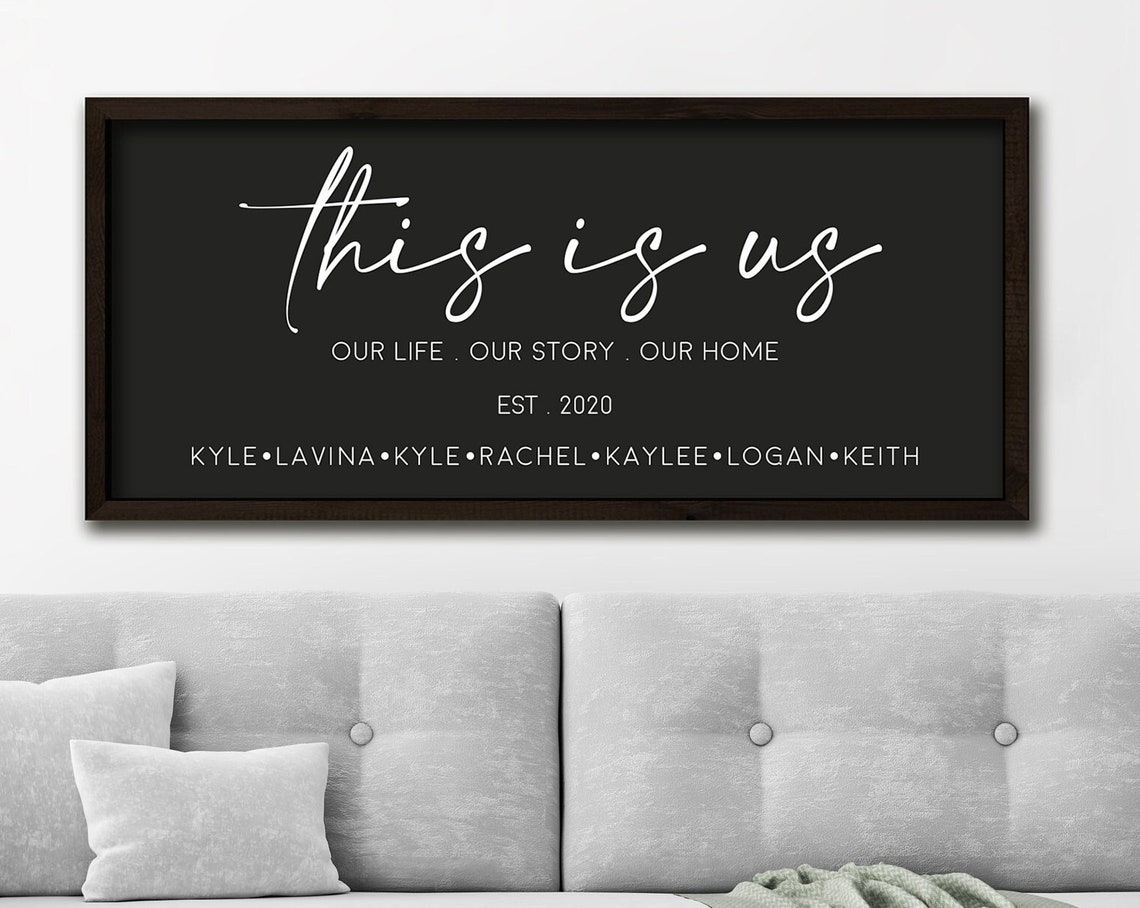 40 Off Family Name Sign This Is Us Sign Our Life Our Story Our Home Last Name Sign Black Background Family Wall Art Above Couch Decor