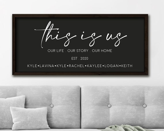40 Off Family Name Sign This Is Us Sign Our Life Our Story Our Home Last Name Sign Black Background Family Wall Art Above Couch Decor