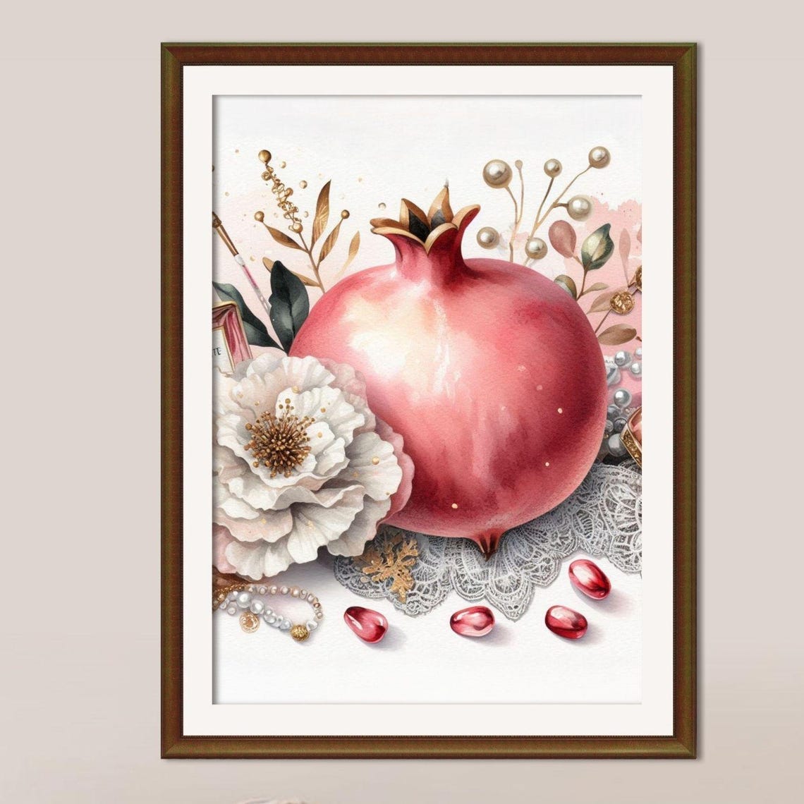 Coquette Pomegranateprintable Wall Art Girly Decor Bedroom Poster Fruit Print Artpink Illustration