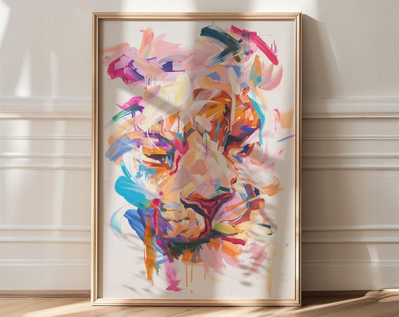 Loose Gestural Tiger in Pastel Brushstrokes Abstract Art Poster