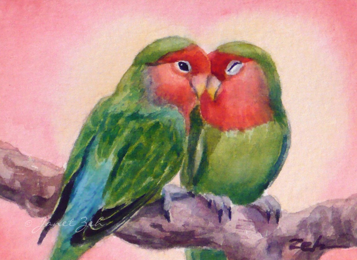 Love Birds Watercolor Valentines Day Art Print