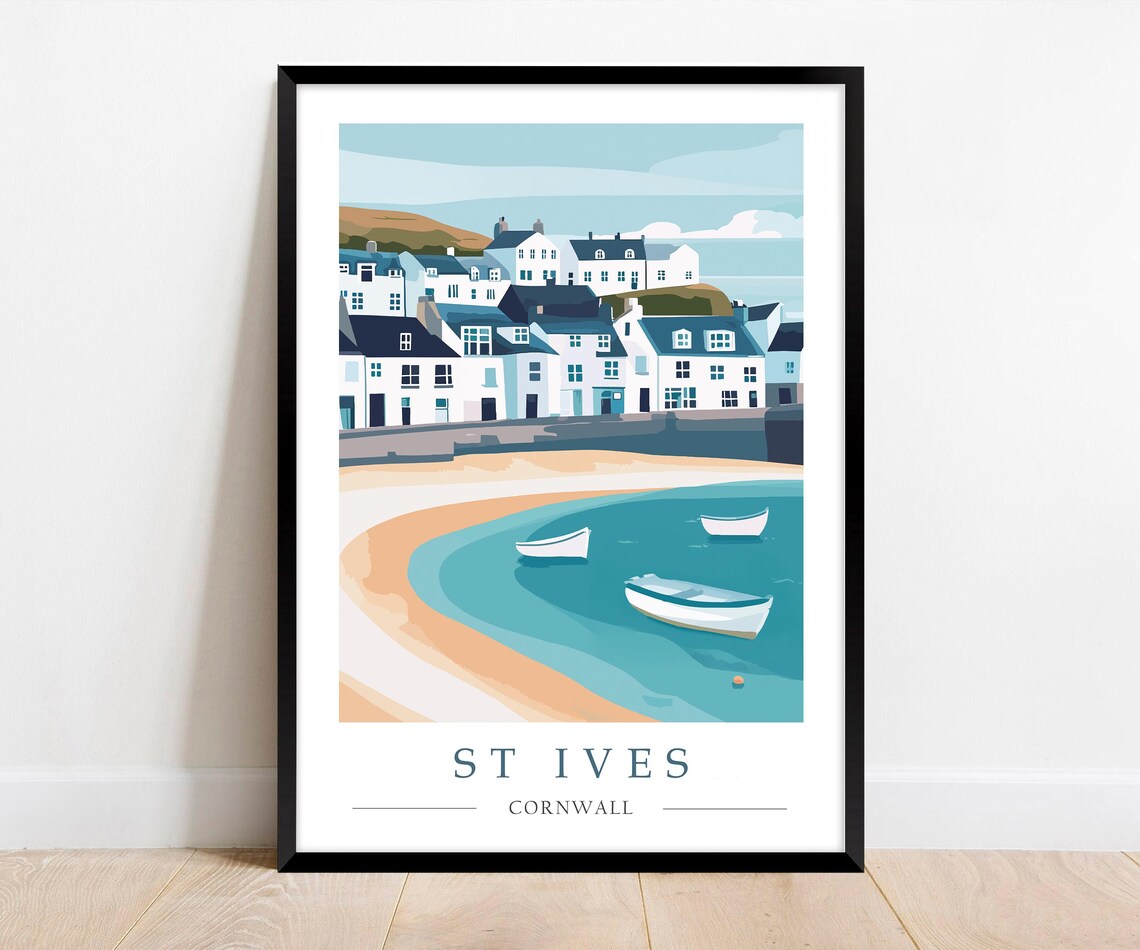 St Ives Beach Cornwall Travel Poster, Harbour Print