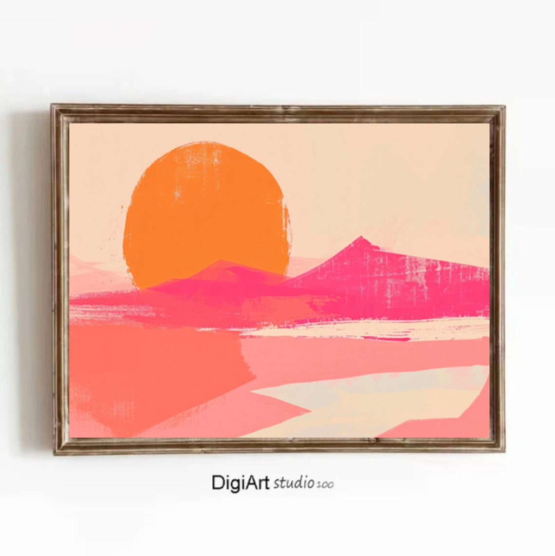 Minimalist Orange Sun Pink Mountain Lake Abstract Decor Poster