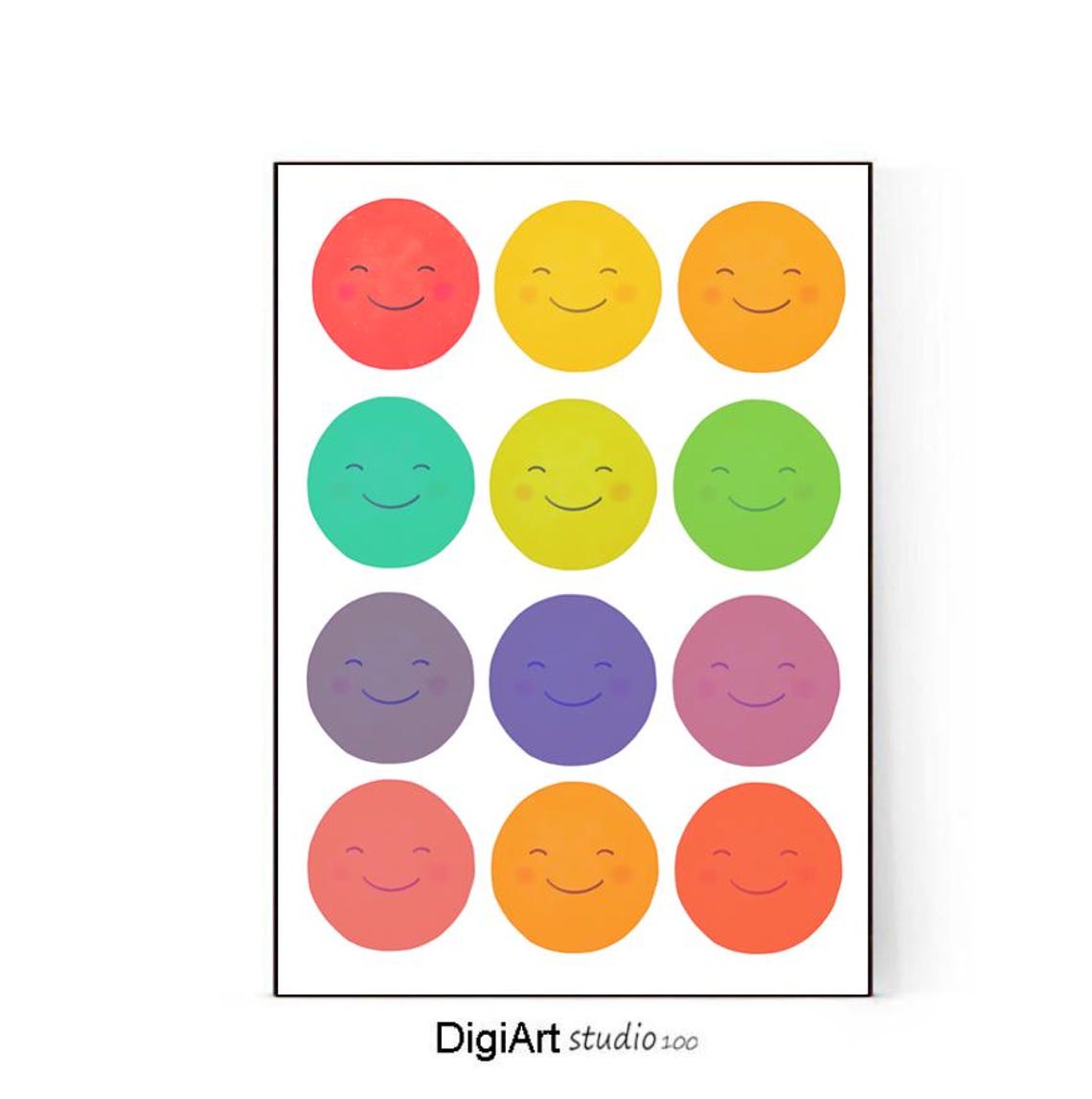 Colorful Smiley Face Grid Retro Kids Classroom Decor Wall Poster