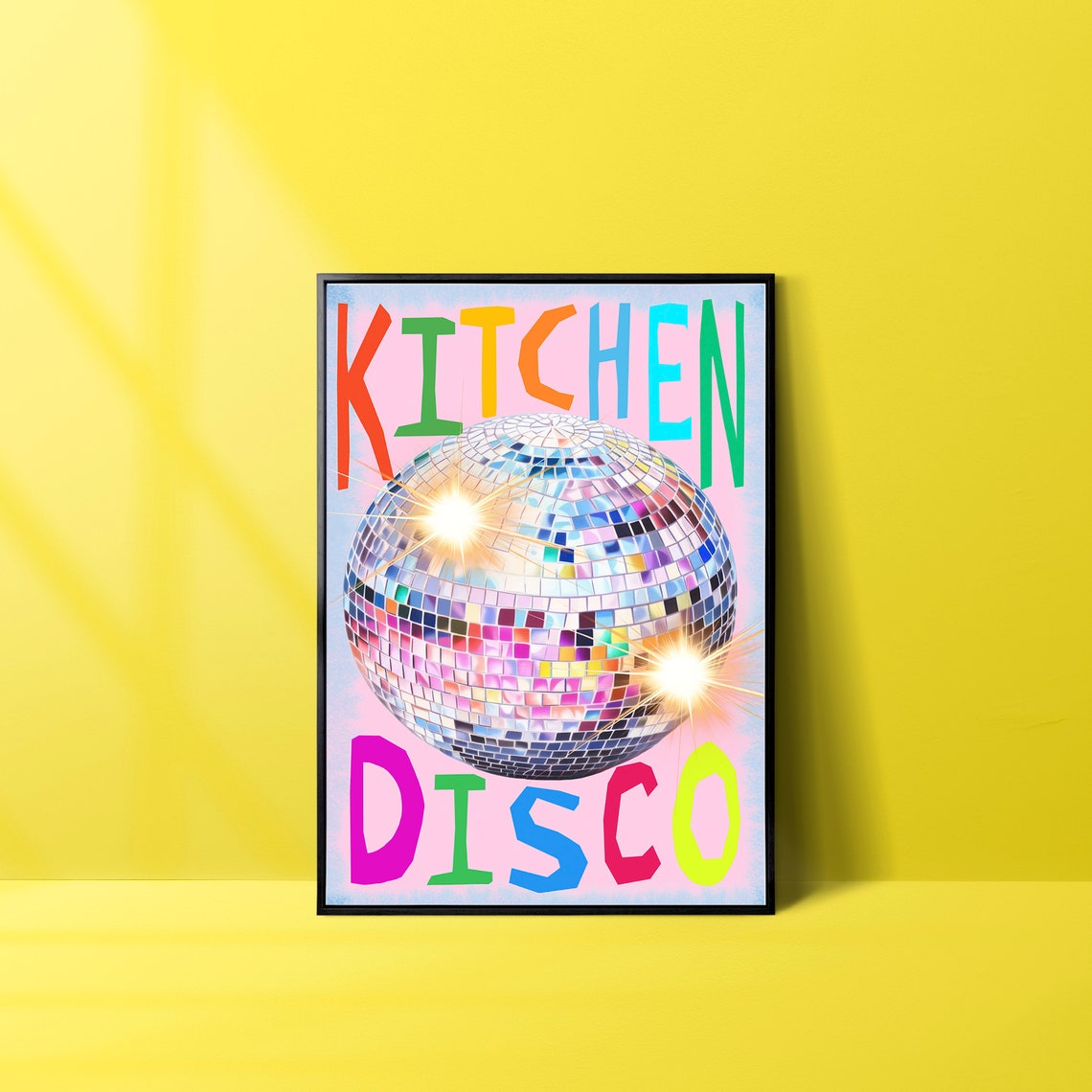 Kitchen Disco Sparkling Disco Ball Retro Party Colorful Poster