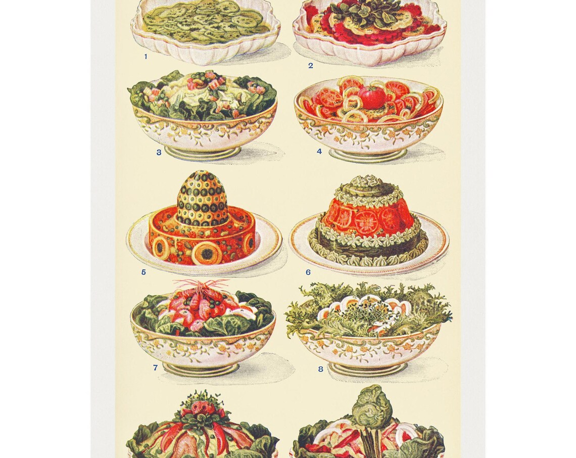 Salads Antique Lithograph, Mrs Beeton Cookery Book