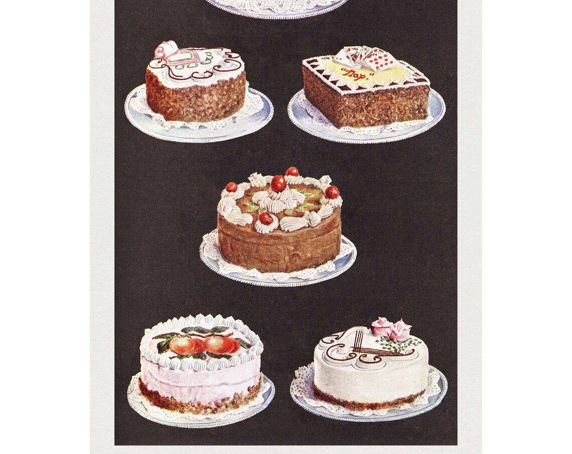 Fancy Cakes Antique Lithograph, Mrs Beeton Cookery Book