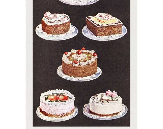 Fancy Cakes Antique Lithograph, Mrs Beeton Cookery Book