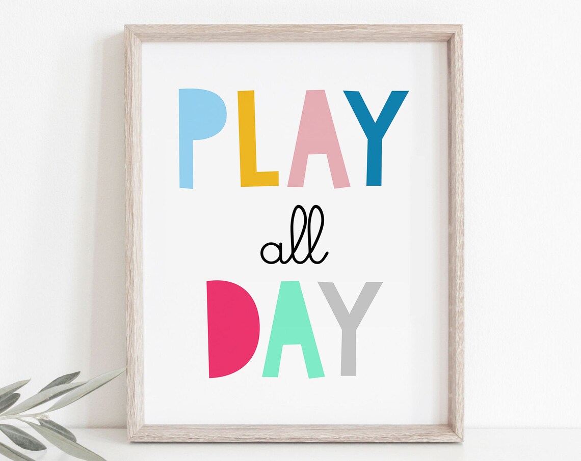 Play All Day Colorful Nursery Playroom Kids Room Decor Poster