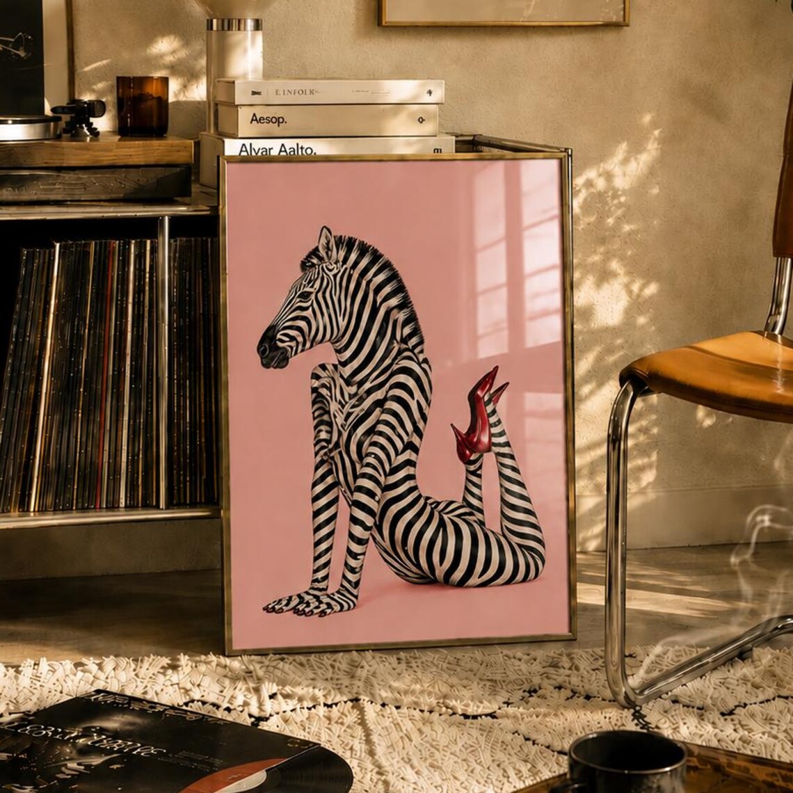 Funky Zebra Wall Art Retro Bar Decor Trendy Animal Print