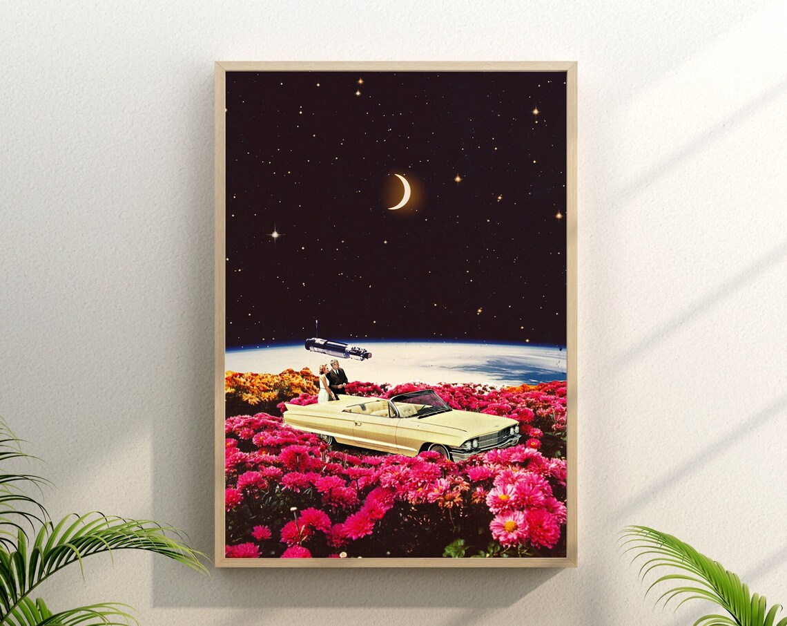Romantic View Retro Futuristic Space Collage Art Print