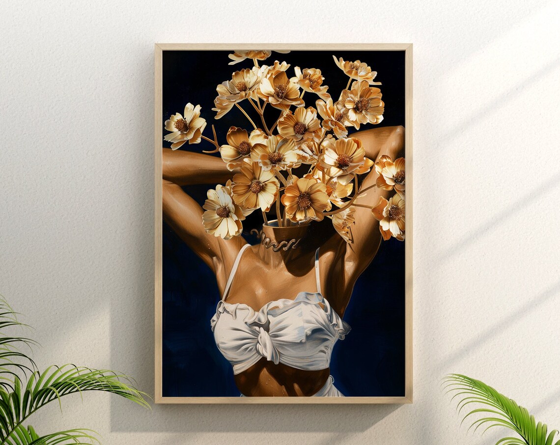 Golden Mind Dark Floral Art Deco Poster
