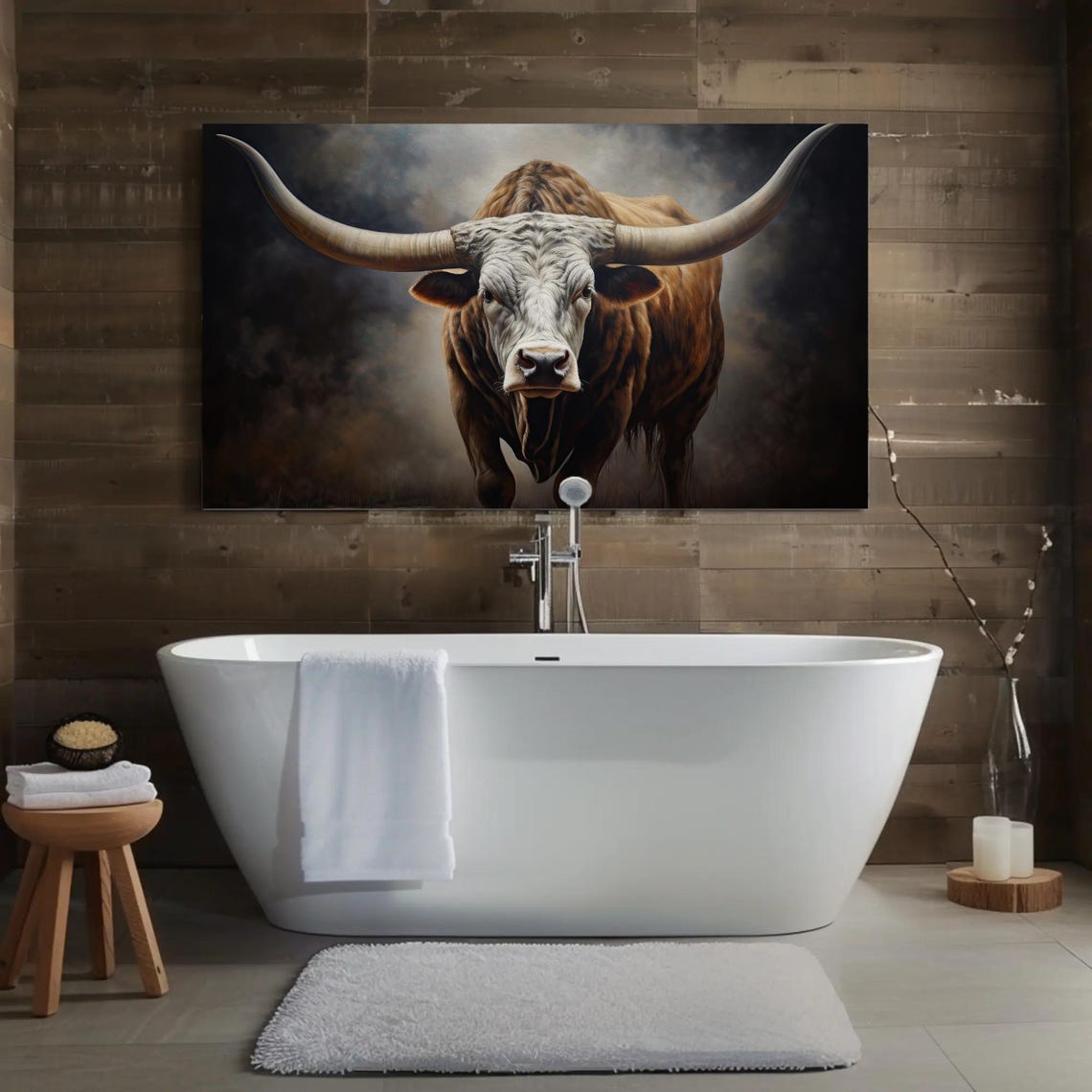 Texas Longhorn Cow Large Painting Farmhouse Living Room Art Longhorn Painting Wall Art Framed Print Stretched Ready To Hang - Image 4