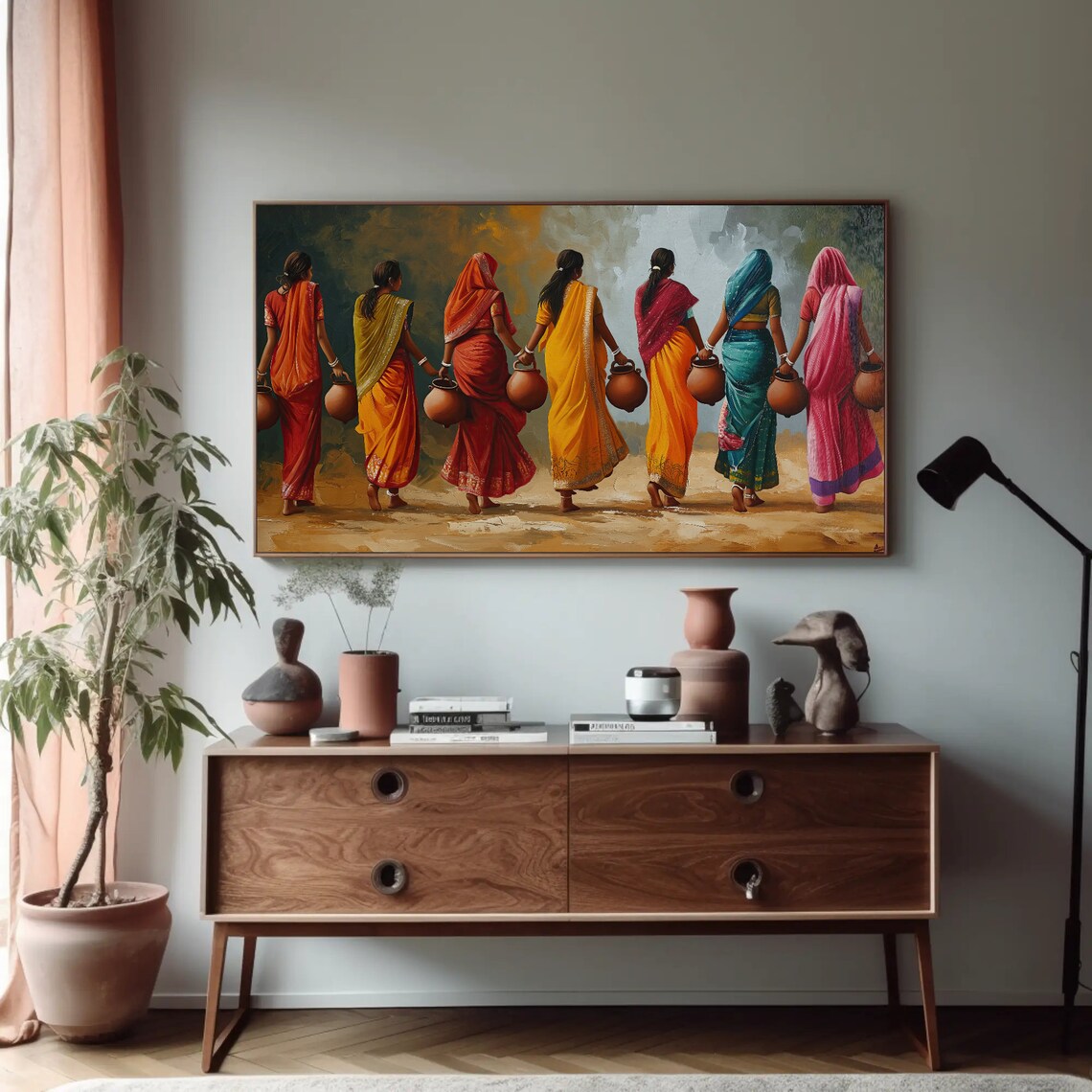 Indian Women Carrying Clay Pots in Bright Colorful Sarees Poster - Image 4