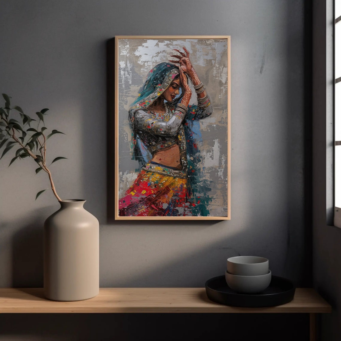 Rajasthani Woman Dancing in Colorful Lehenga Indian Wall Poster - Image 4
