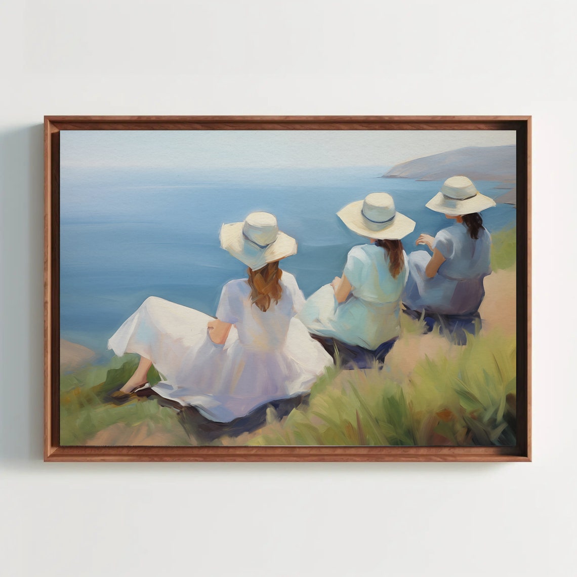 Three Girl Friends Enjoying The Ocean View Of Summer Oil Painting Woman Wall Art Gift For Her Girl Friend Gift Girl Room Wall Decor