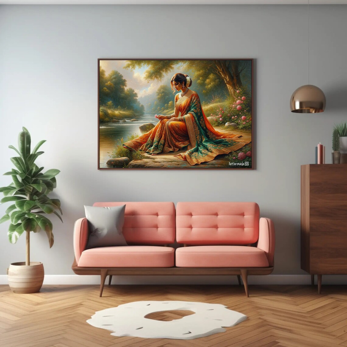 Indian Woman by the River Shore, South Asian Art Print - Image 2