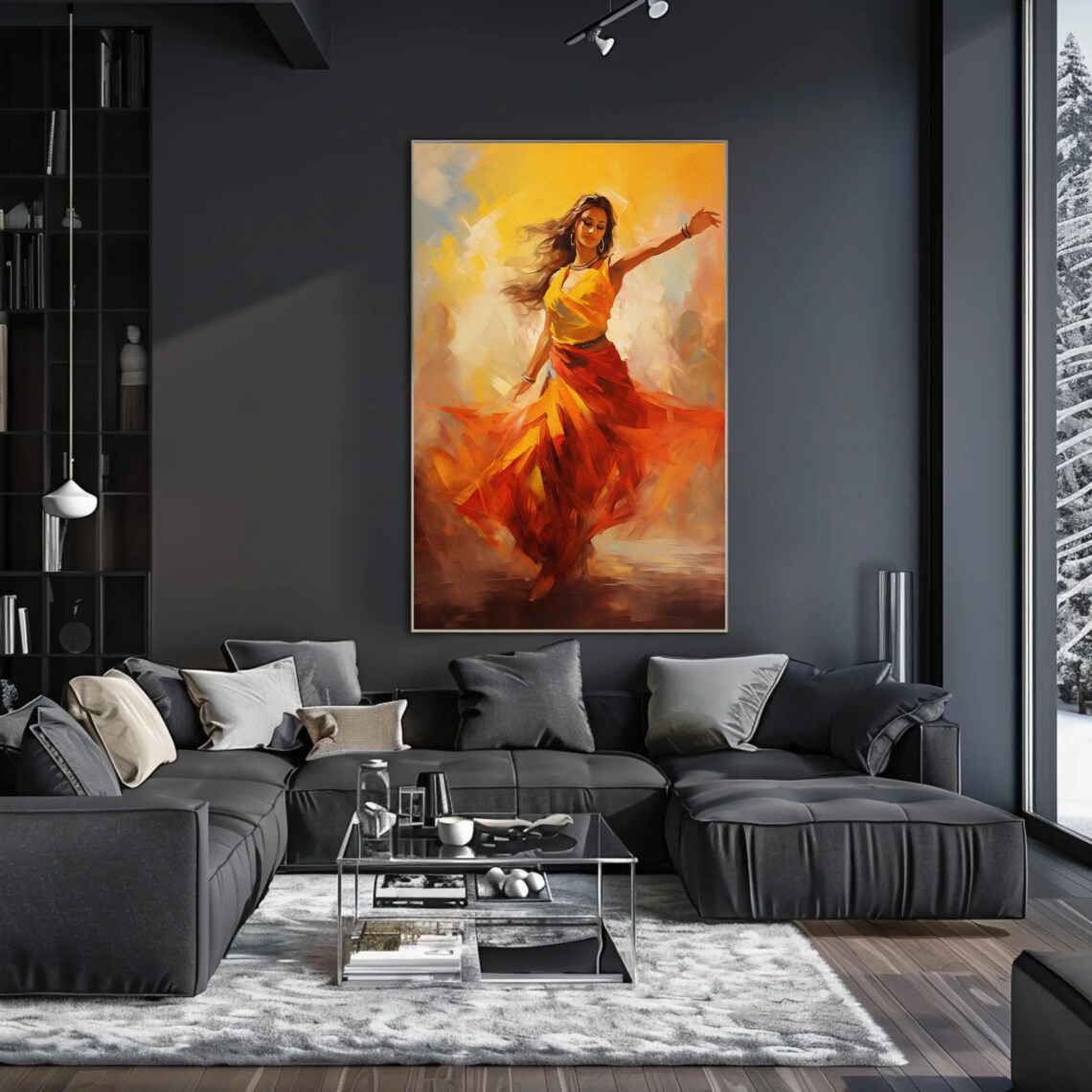 Joyful Indian Dancer In Yellow And Red Swirling Skirt Poster - Image 3