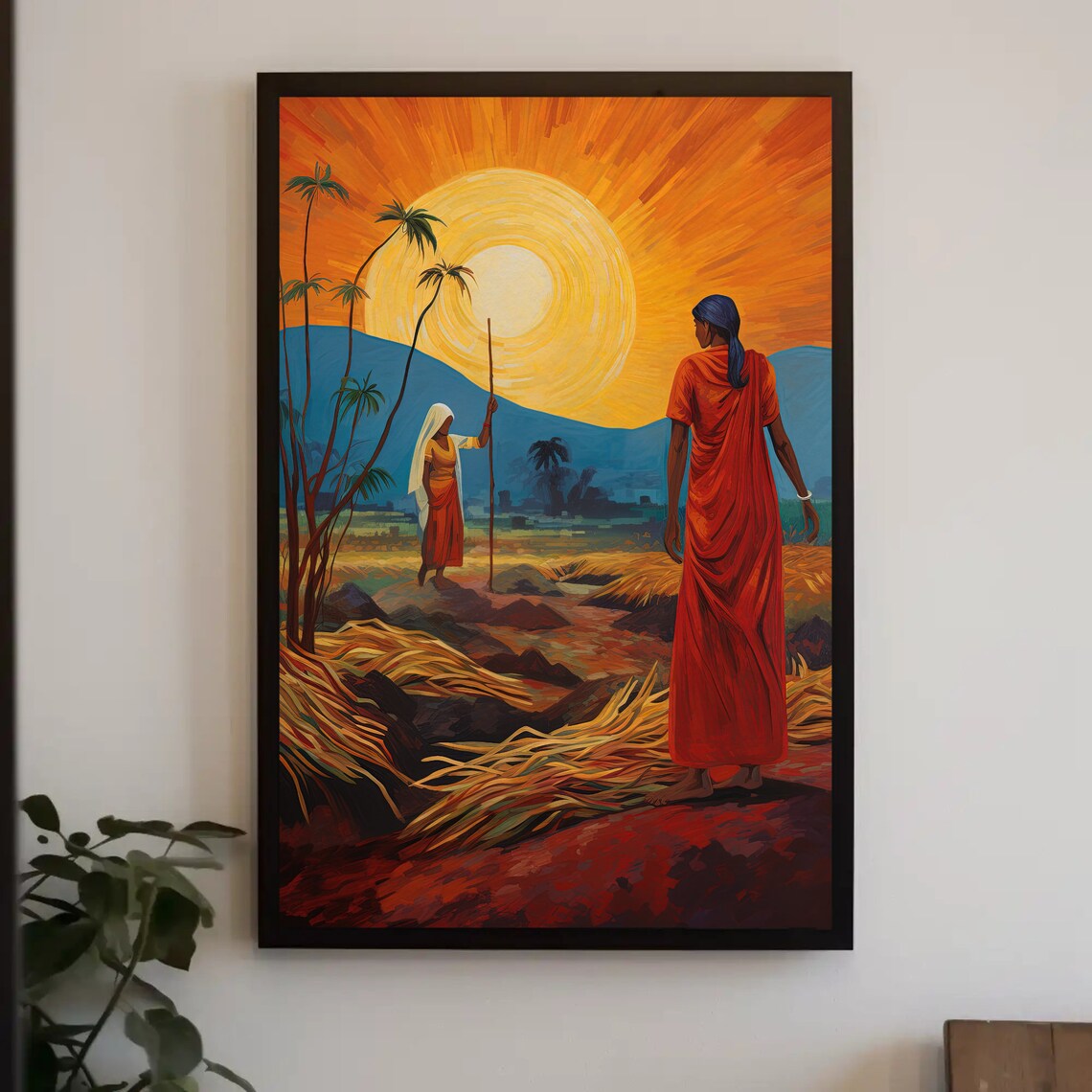 Indian Women Farmers at Sunset Harvest Field Painting Poster