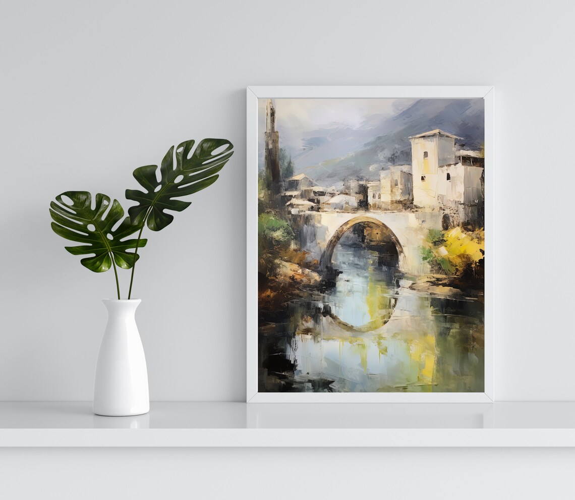 Mostar Stari Most Stone Bridge Over Neretva River Old Town Poster - Image 3
