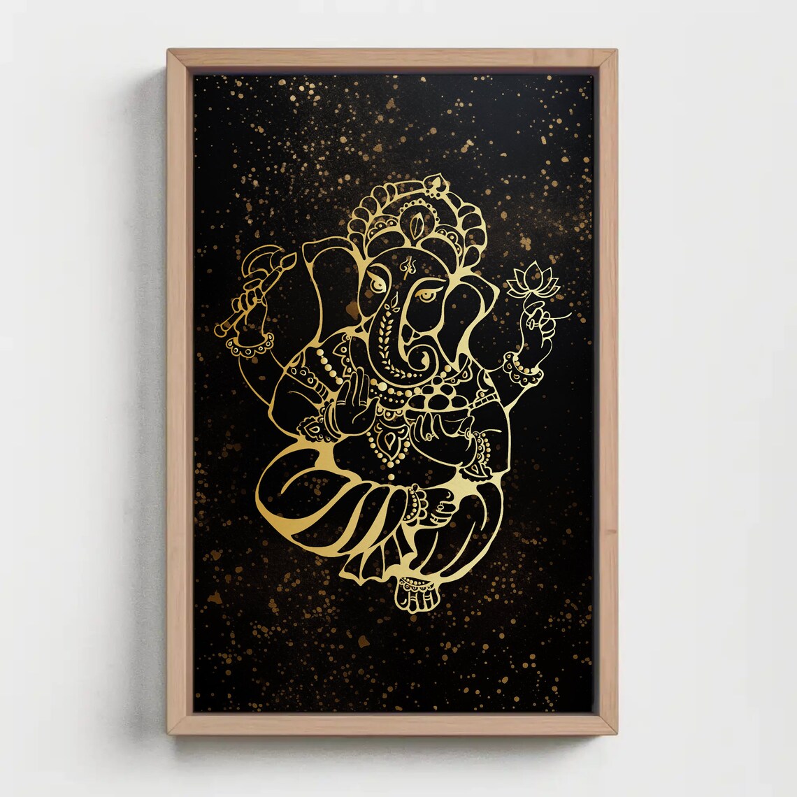 Golden Lord Ganesha Line Art On Black Spiritual Decor Poster - Image 2