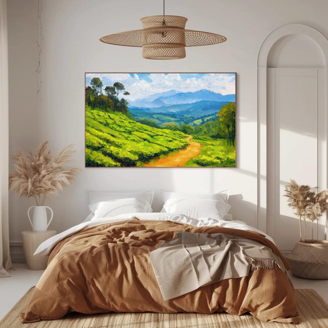 Kerala Wall Art Kerala Tea Plantation And Hills Oil Painting South Indian Painting Print Framed Indian Decor For Living Room - Image 4