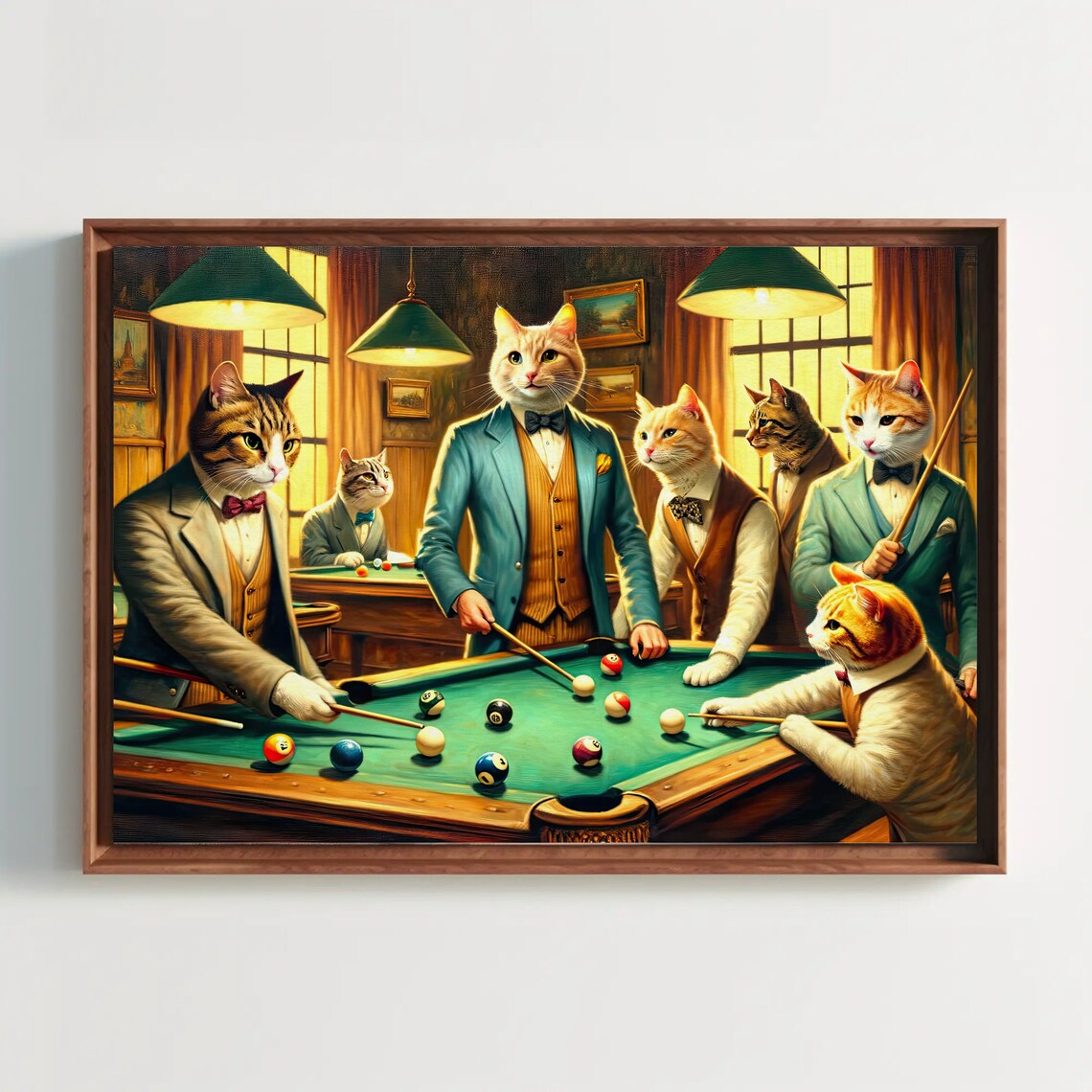 Cats Playing Pool, Funny Game Room Poster Print - Image 4