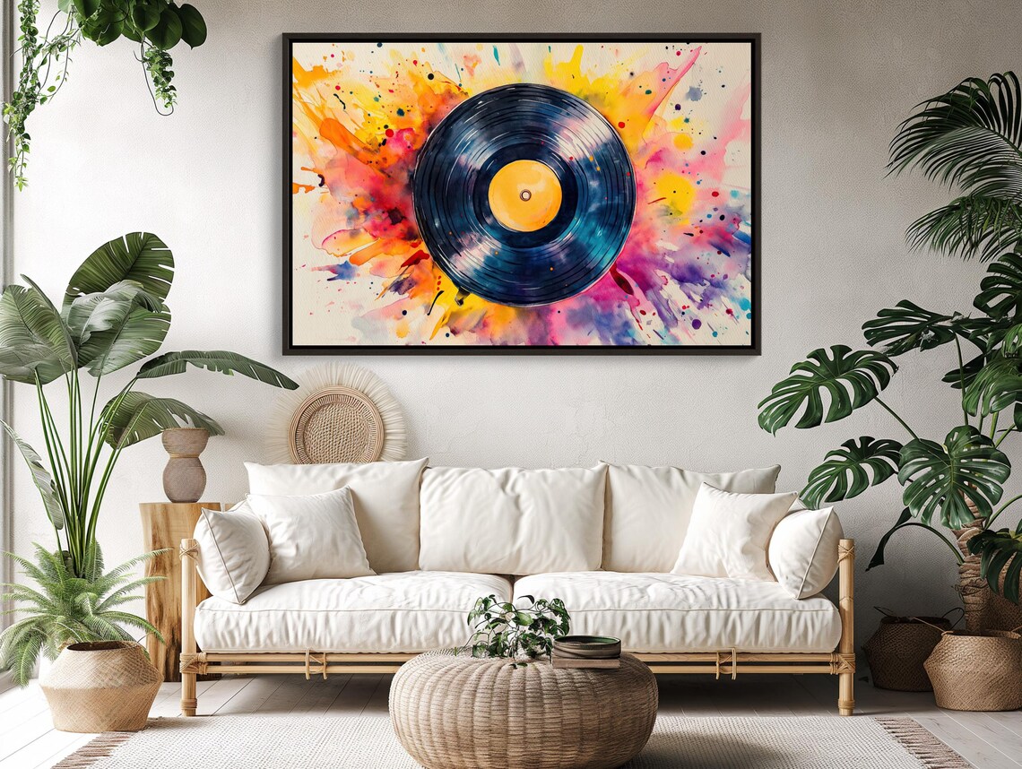 Vinyl Record Watercolor Art Print, Retro Music Decor - Image 5