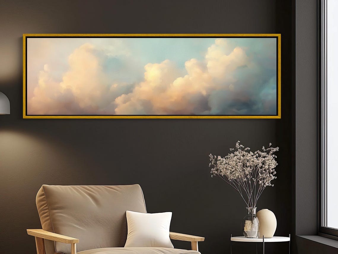 Dreamy Soft Pastel Clouds Wide Panoramic Serene Morning Sky Poster - Image 4