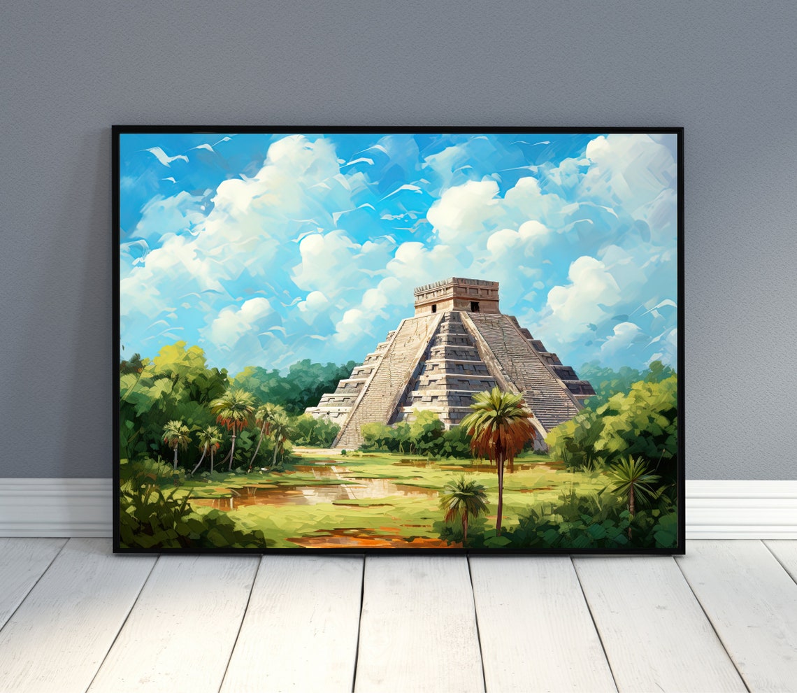 Chichen Itza Mayan Pyramid Jungle Mexico Ancient Ruins Travel Poster - Image 2