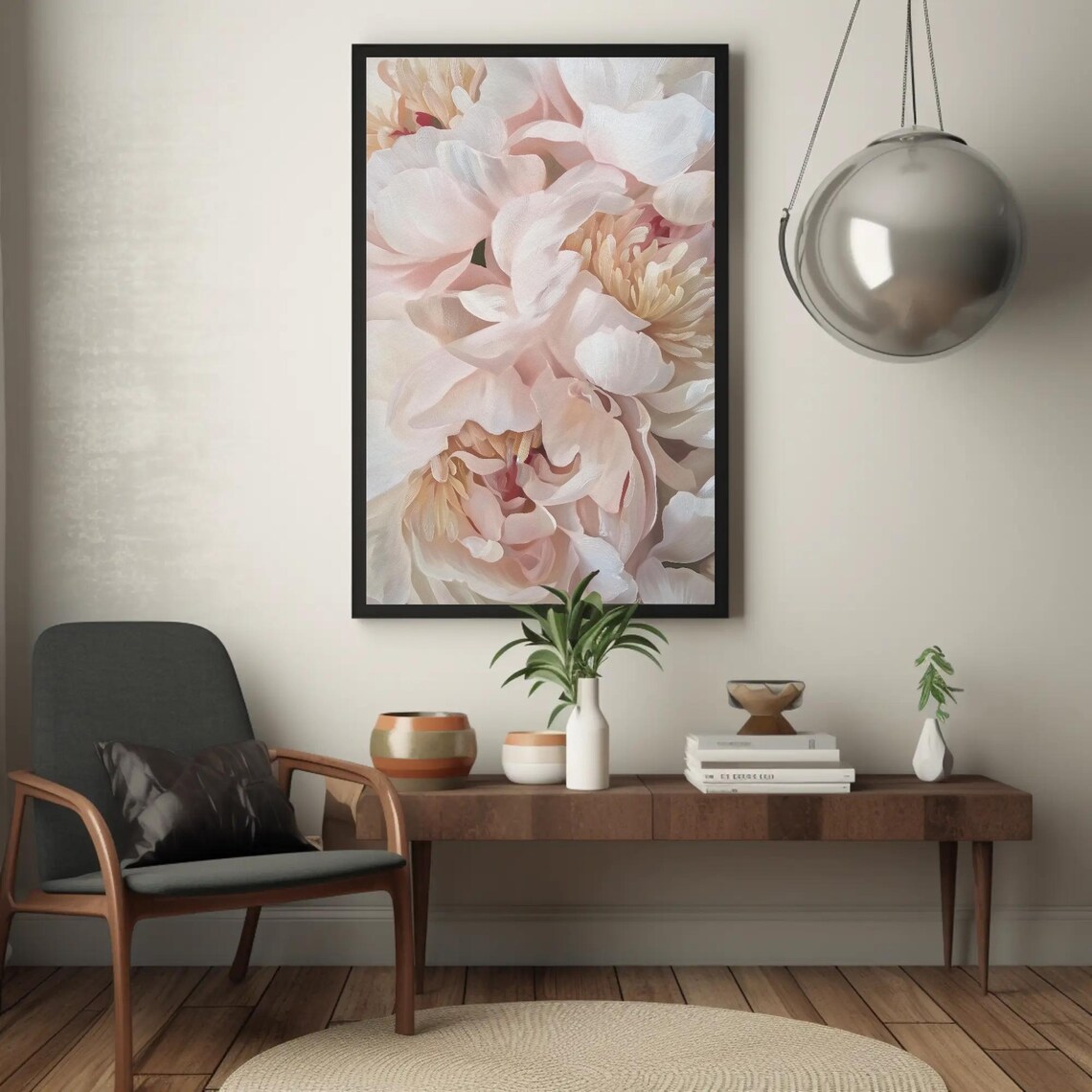 Soft Blush Peony Flowers Macro White Pink Floral Painting Poster - Image 2