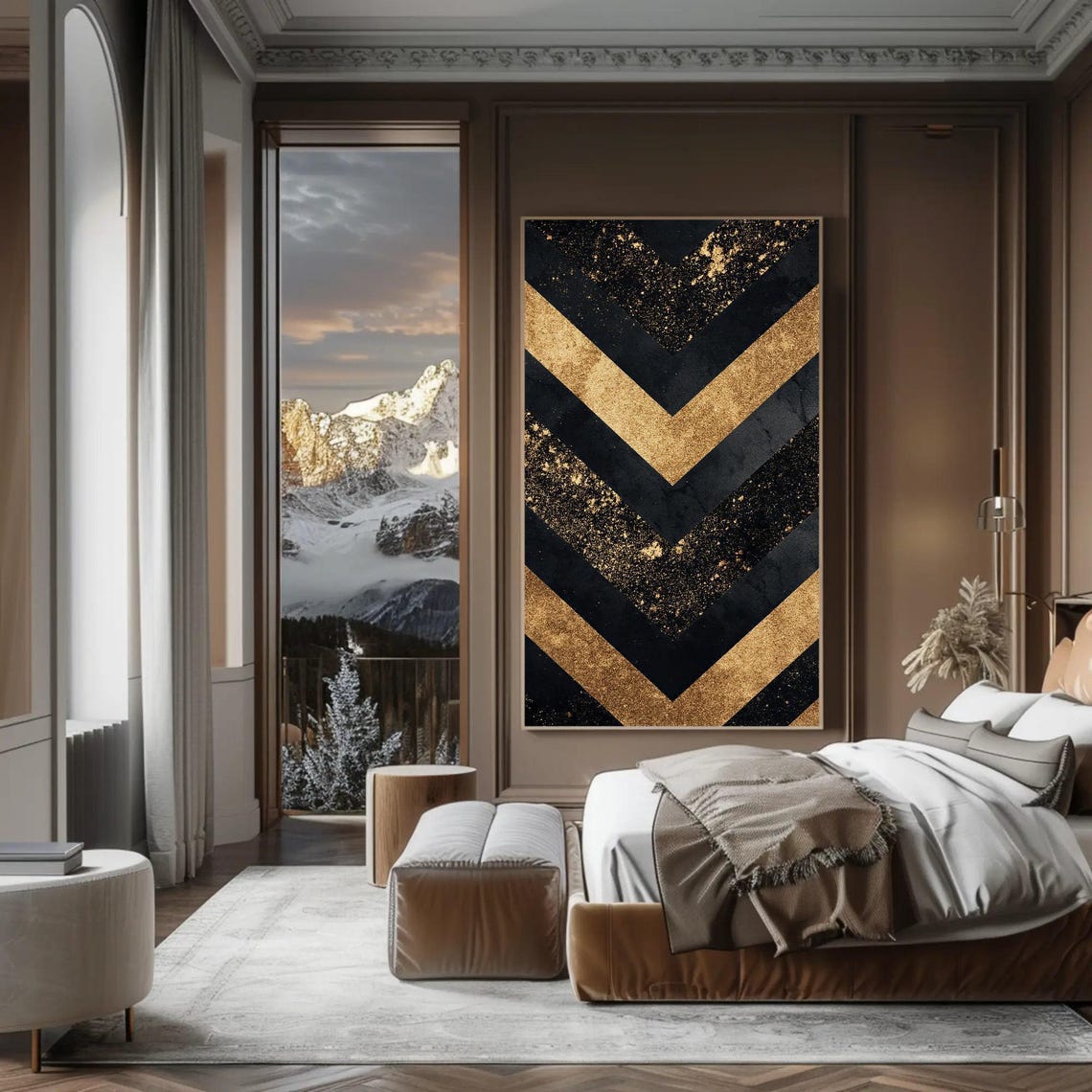 Black And Gold Chevron Geometric Abstract Luxury Wall Poster - Image 2
