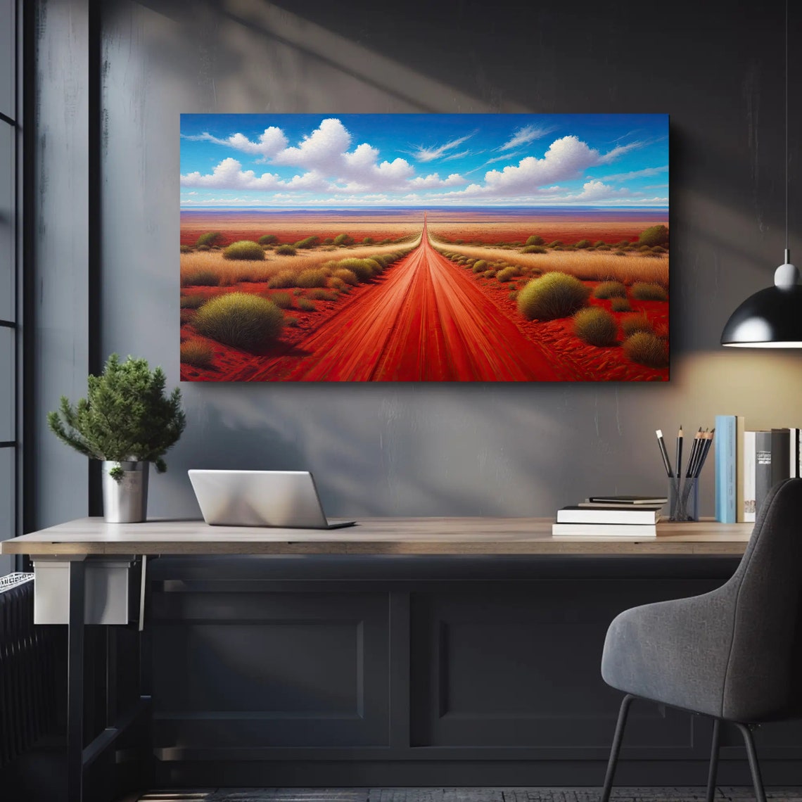 Long Red Dirt Road Crossing the Australian Outback Plains Poster - Image 5
