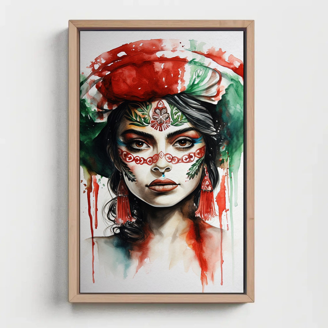 Mexican Girl In Mexican Flag Color Portrait Print Mexican Watercolor Painting Mexican Girl Art Print Mexican Art Mexico Travel - Image 5