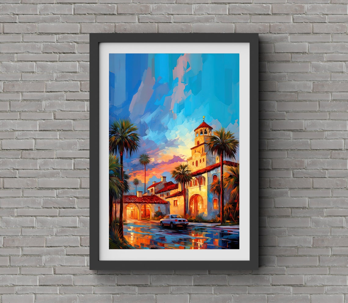 St Augustine Florida Spanish Mission Tower Palm Trees Art Poster - Image 3