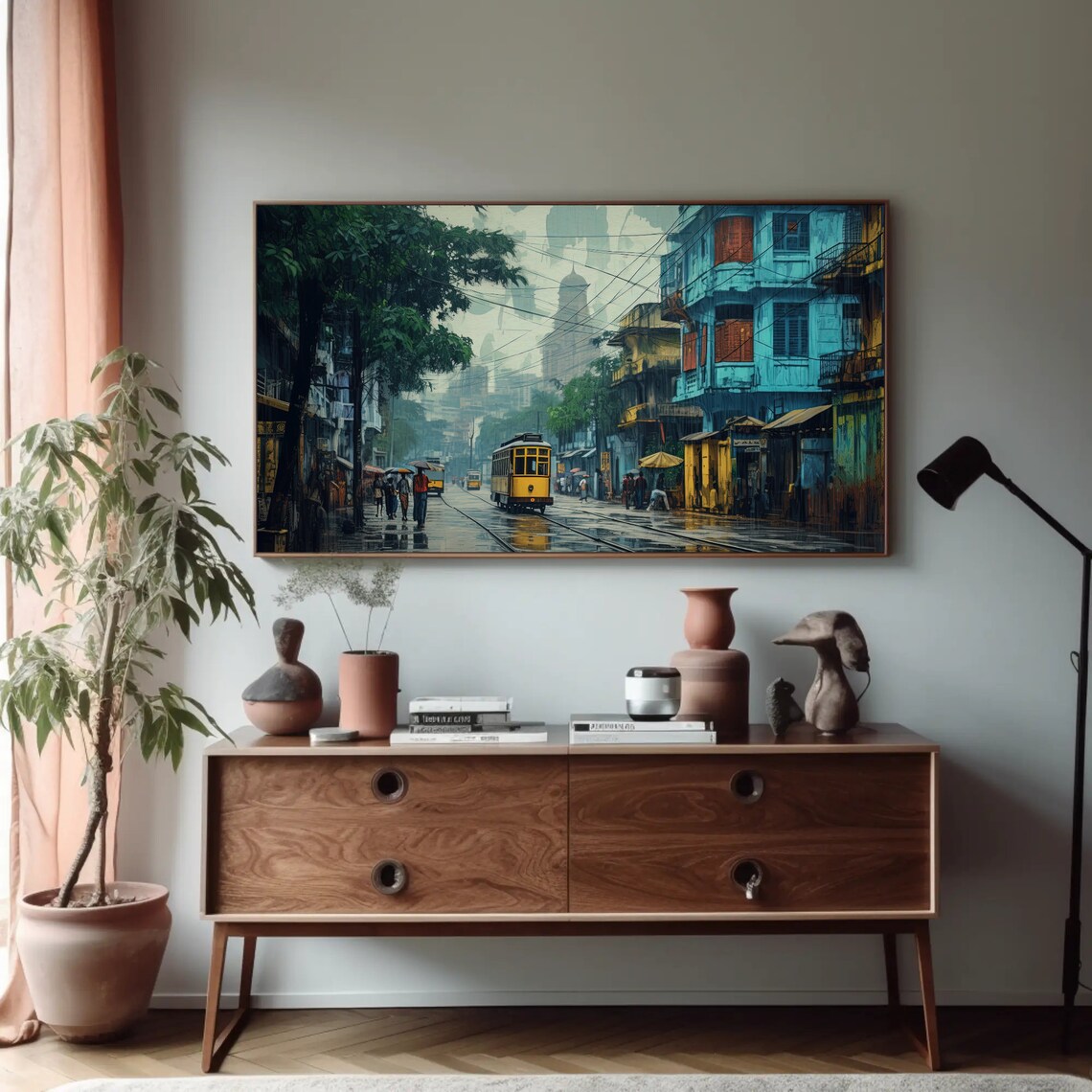Kolkata Streets Oil Painting, India Travel Art Print - Image 3