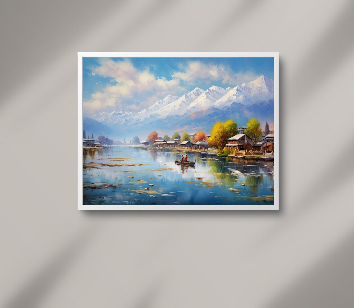 Dal Lake Watercolor Painting, Indian Travel Poster - Image 2